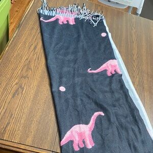 “5/$20” black with pink dinosaurs and fringe shawl or scarf